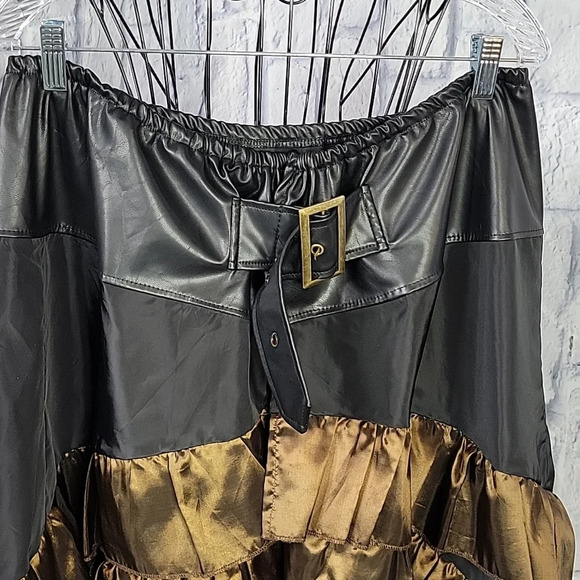 NO BRAND Ankle Length Black and Bronge‎ Steampunk Ruffled Skirt - Picture 2 of 7